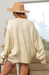 BiBi V-Neck Button Up Dropped Shoulder Cardigan Cream OutfitFlow